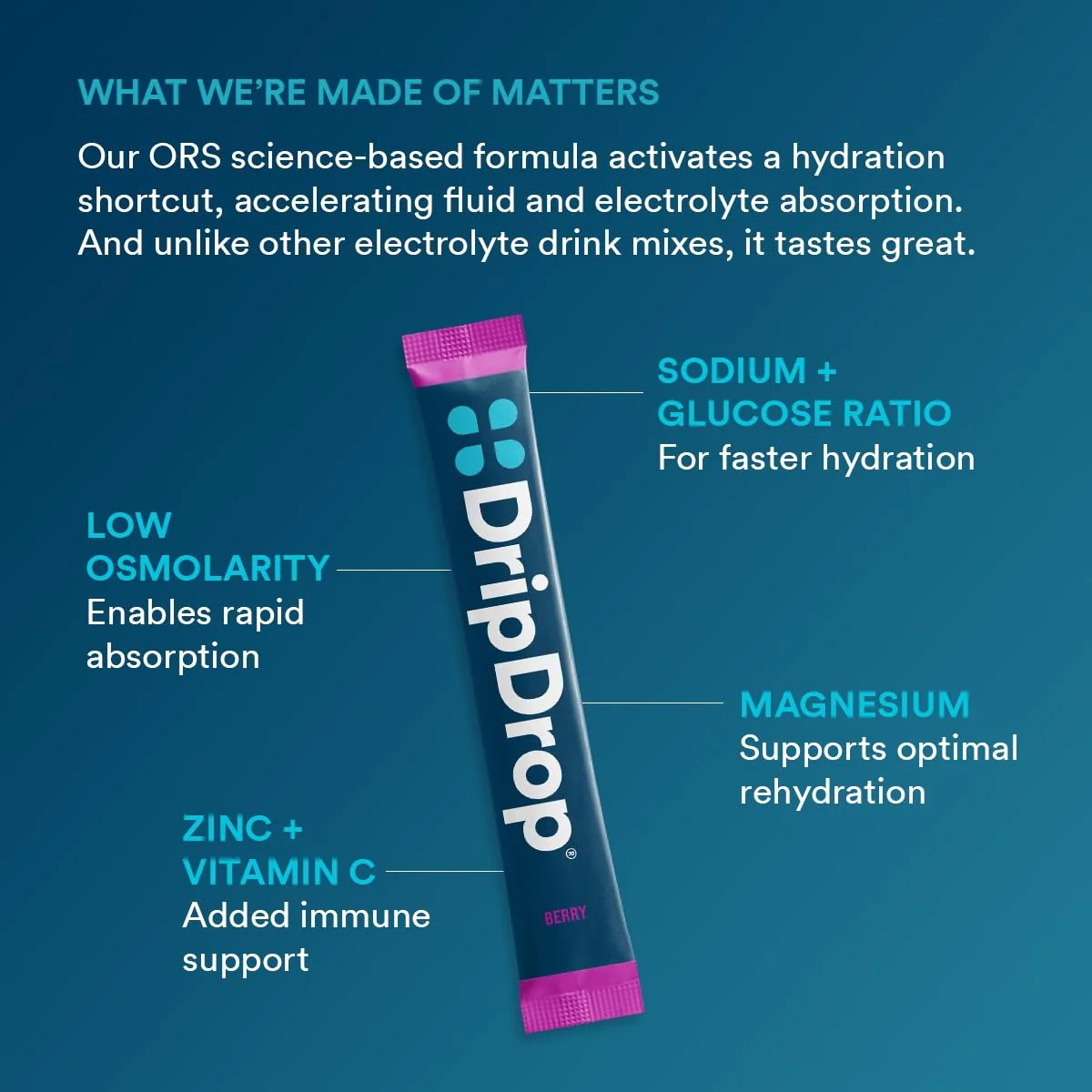 DripDrop Berry Electrolyte Powder, 8 oz sticks, 32 count - Image 3