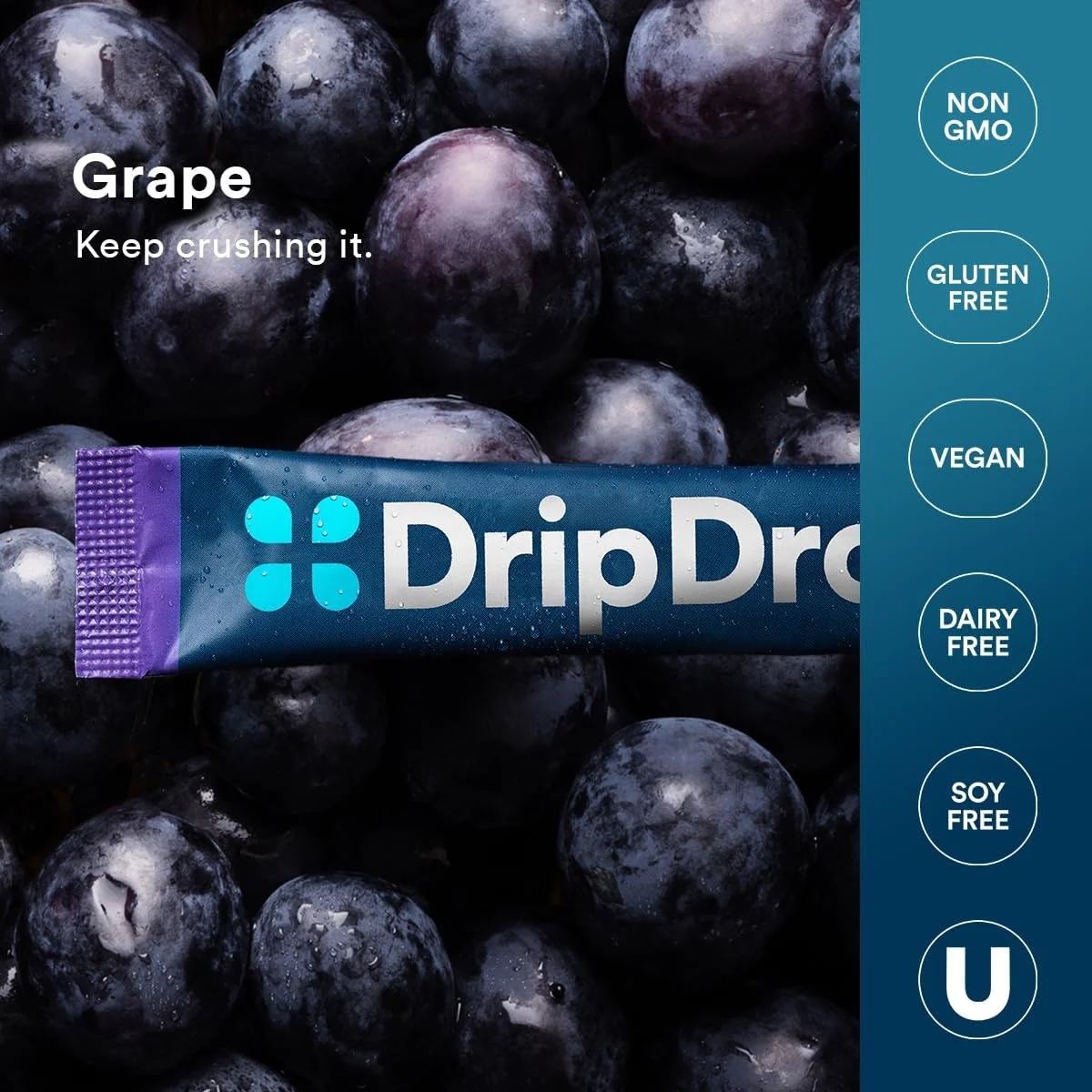 DripDrop Grape Electrolyte Powder, 8 oz sticks, 32 count - Image 5