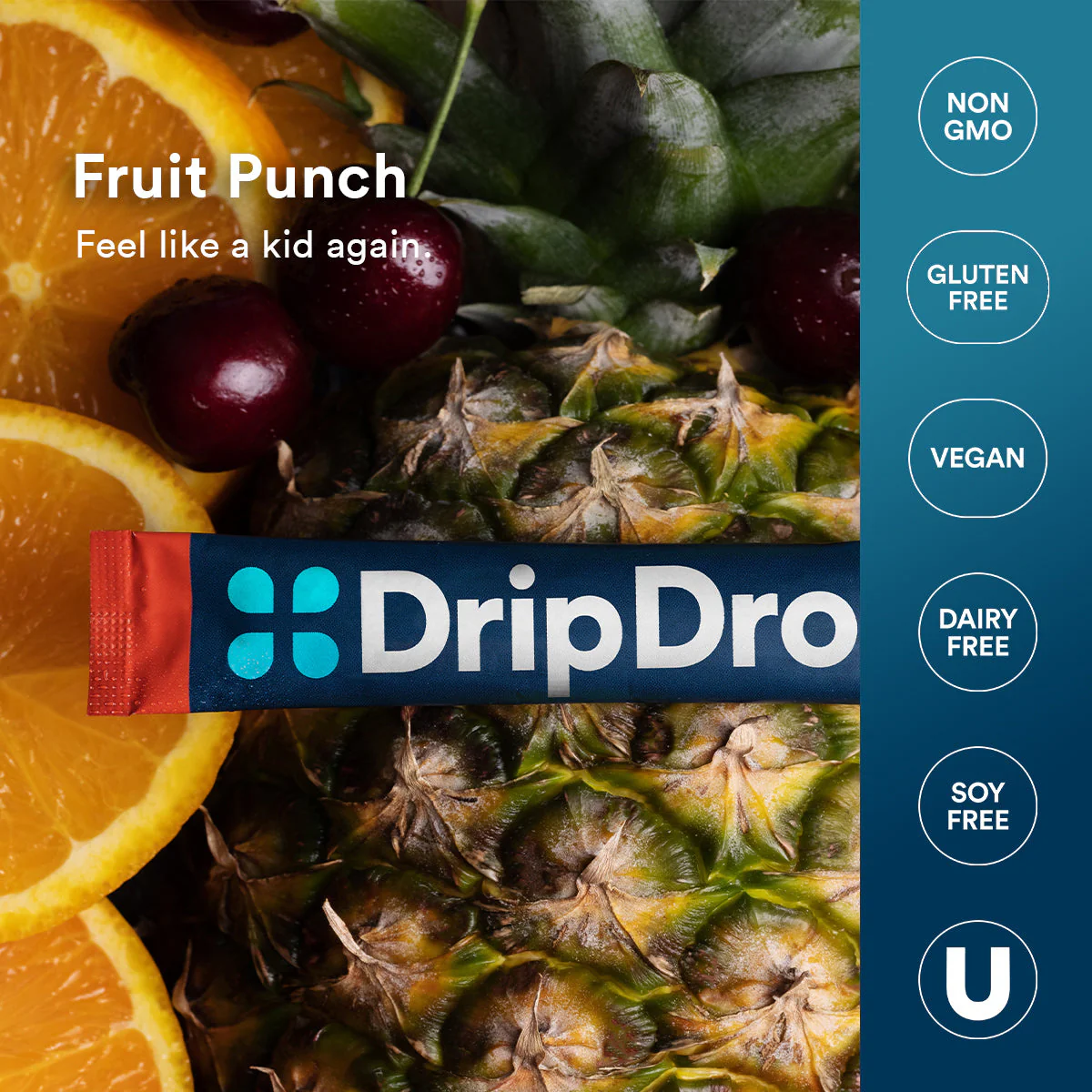 DripDrop Fruit Punch Electrolyte Powder, 8 oz sticks, 32 count - Image 5