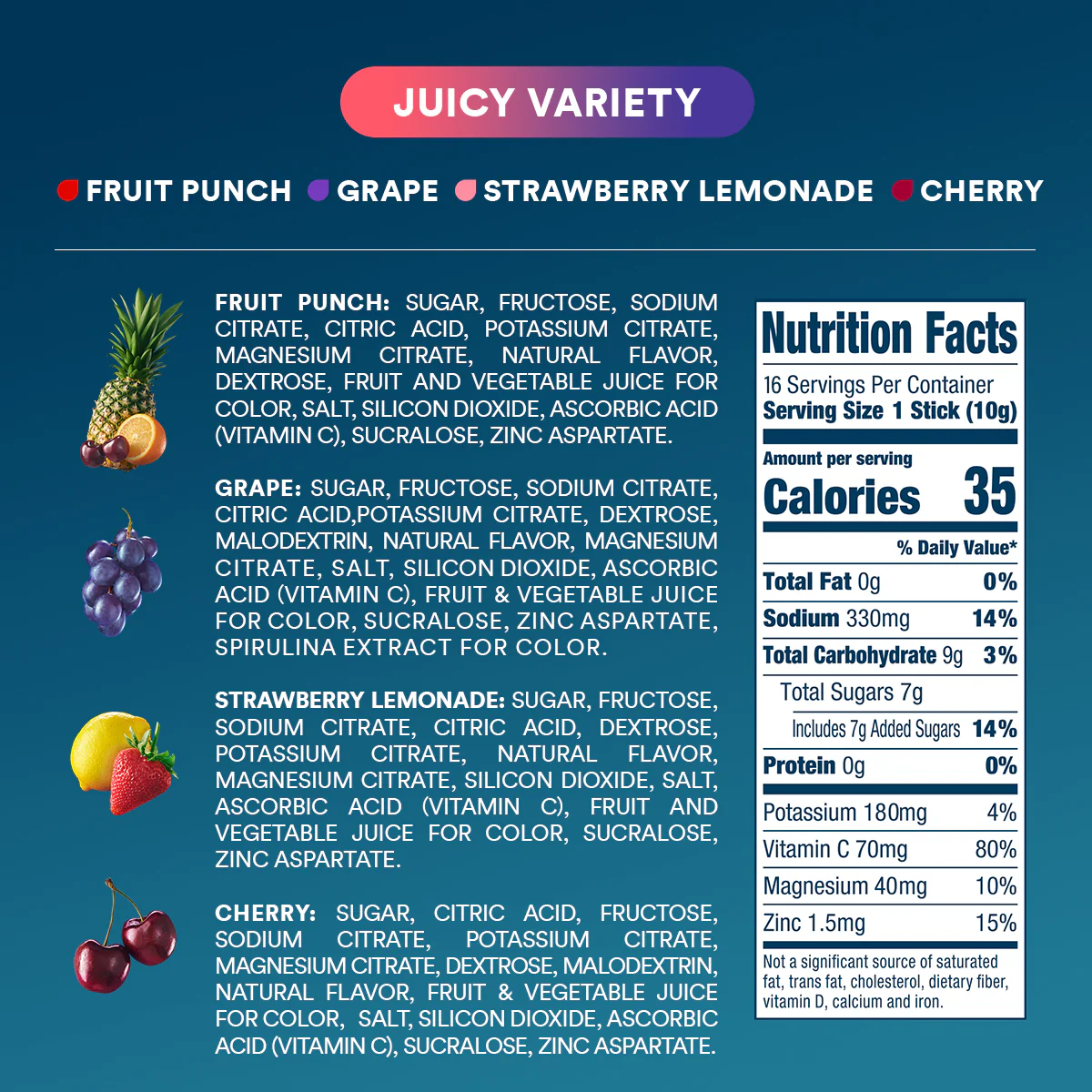 DripDrop Juicy Variety Pack Electrolyte Powder, 8 oz sticks, 16 count - Image 4