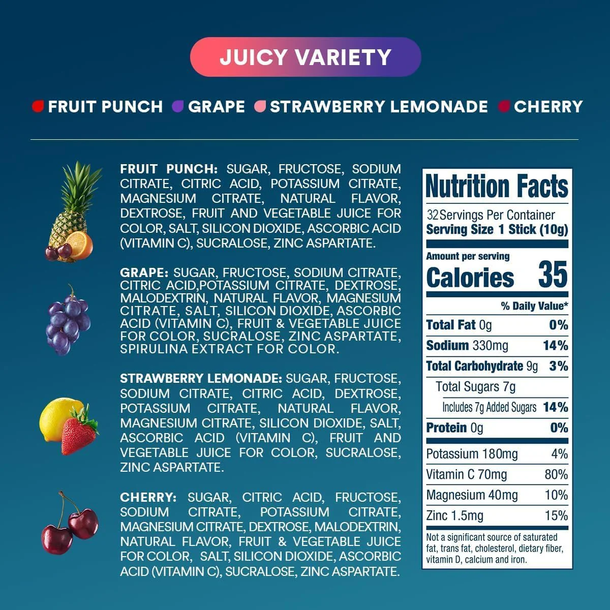 DripDrop Juicy Variety Pack Electrolyte Powder, 8 oz sticks, 32 count - Image 4