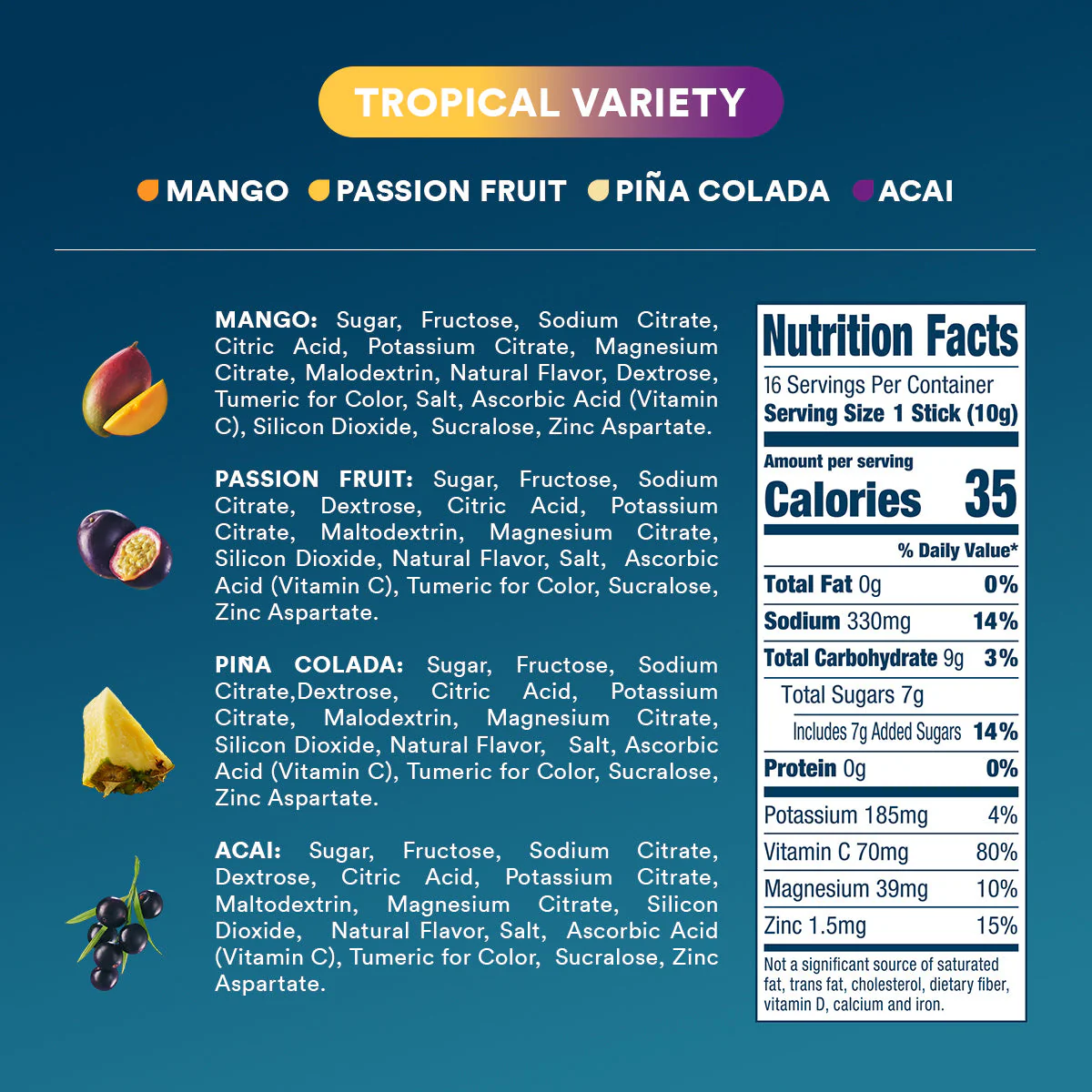 DripDrop Tropical Variety Pack Electrolyte Powder, 8 oz sticks, 16 count - Image 4
