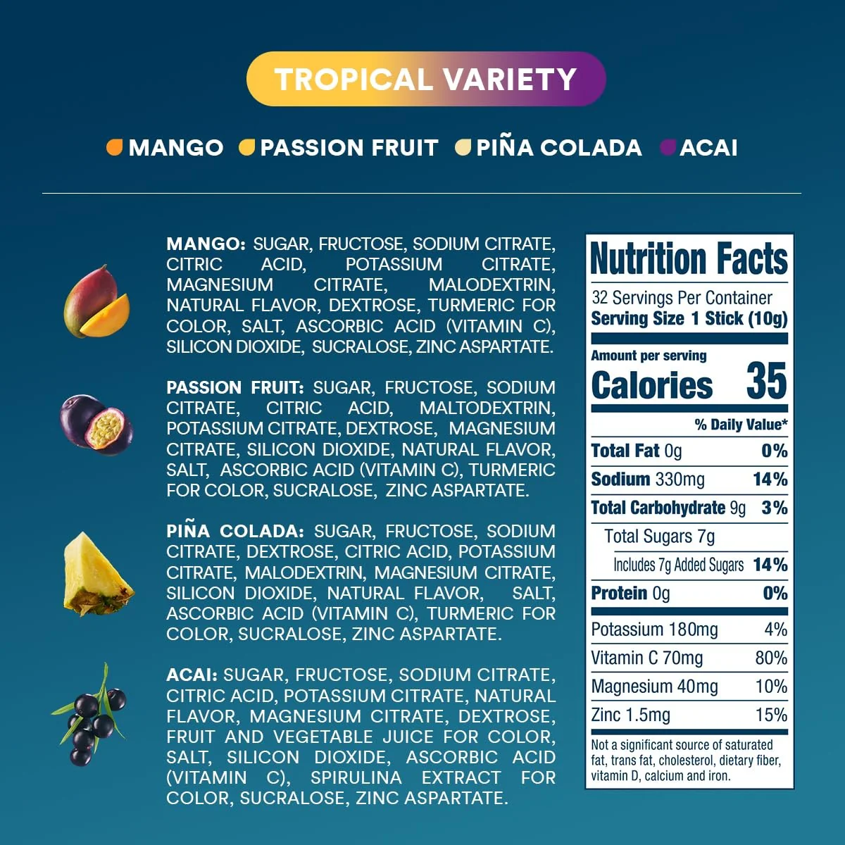 DripDrop Tropical Variety Pack Electrolyte Powder, 8 oz sticks, 32 count - Image 4