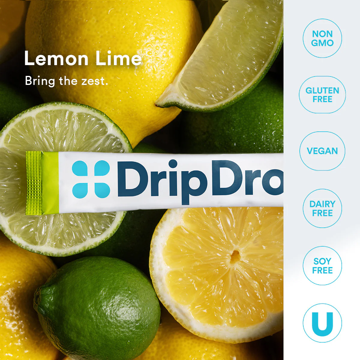 DripDrop Zero Sugar Lemon Lime Electrolyte Powder, 8 oz sticks, 32 count - Image 5