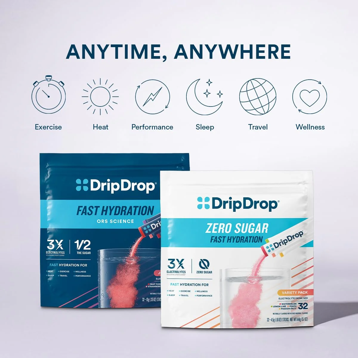 DripDrop Zero Sugar Strawberry Lemonade Electrolyte Powder, 8 oz sticks, 32 count - Image 6
