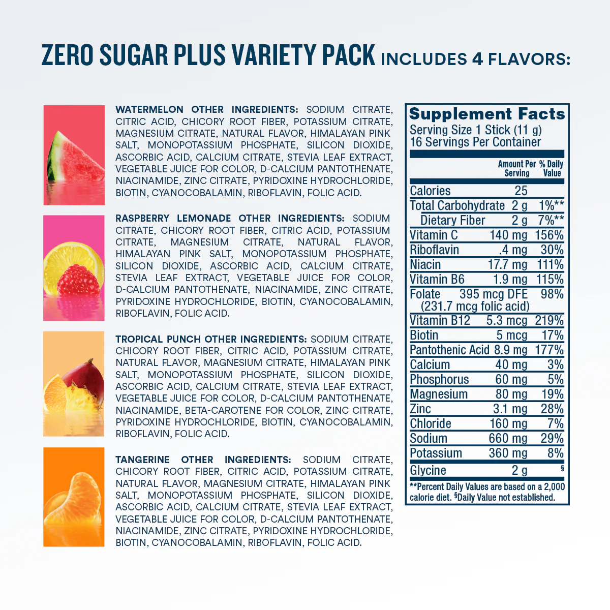 DripDrop Zero Sugar Plus, Watermelon, Tangerine, Tropical Punch, Raspberry Lemonade, 16 oz sticks, 16 count - Image 6