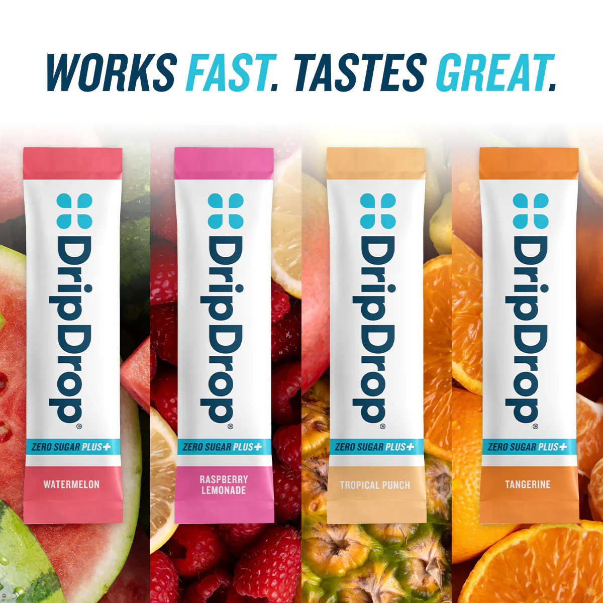 DripDrop Zero Sugar Plus, Watermelon, Tangerine, Tropical Punch, Raspberry Lemonade, 16 oz sticks, 8 count - Image 7