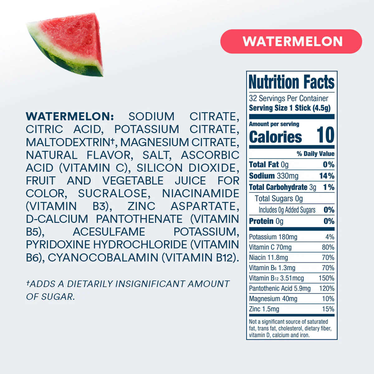DripDrop Zero Sugar Watermelon Electrolyte Powder, 8 oz sticks, 32 count - Image 4